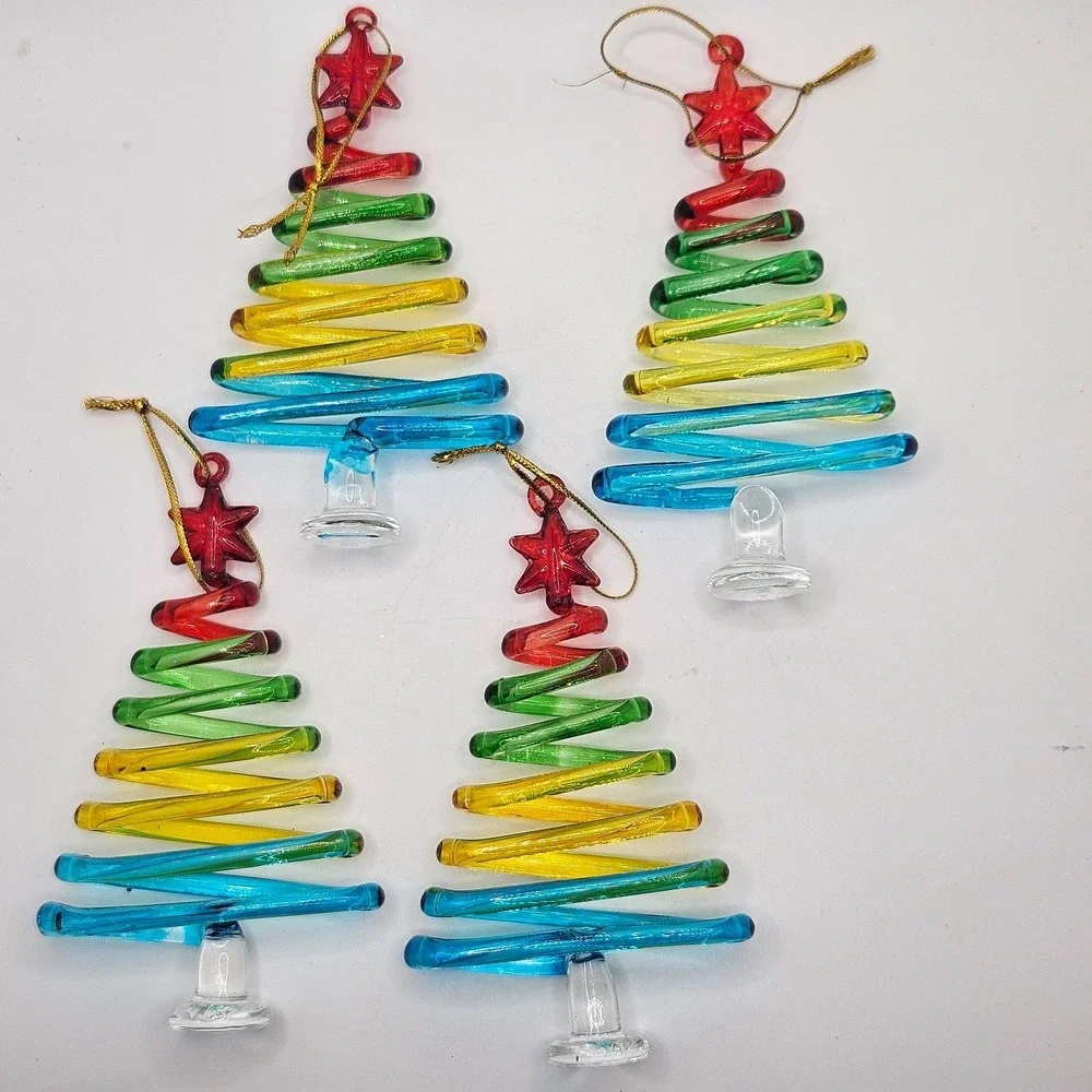 Vintage Pier 1 Glass Christmas Tree Ornaments Spiral Rainbow Tree Star‎ Top (4)